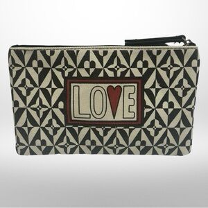 Brighton Love Cosmetic Pouch Makeup Bag Cotton Canvas EUC Black White Heart
